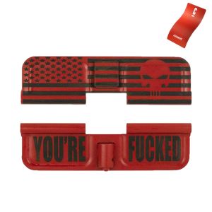 AR-15 Dust Cover - American Punisher Flag Wrap - You're Fucked - Cerakote Firehouse Red