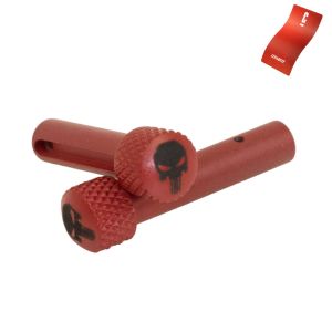 AR-15 Extended Takedown Pins - Punisher Skull - Cerakote Firehouse Red